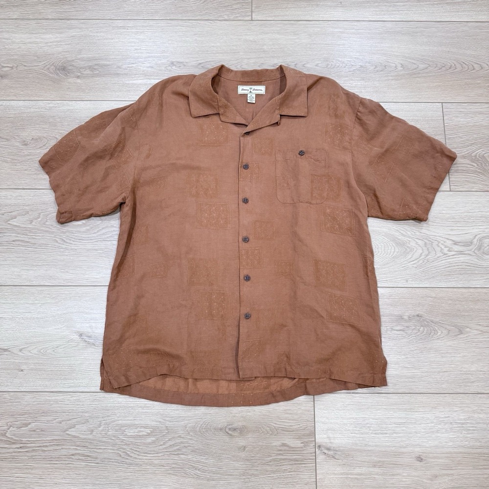 Tommy Bahama Silk Linen Blend Men's Terracotta Short Sleeve Camp Shirt Size XL